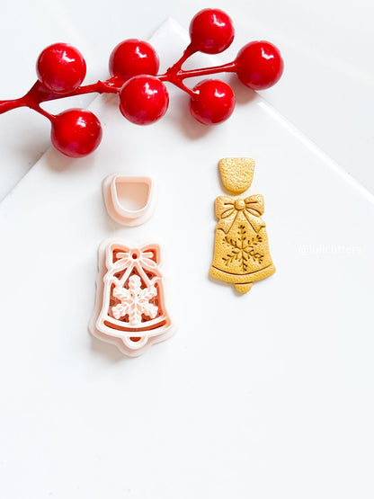 Winter Fairy Christmas Bell Polymer Clay Cutter with Snowflake and Bow Design