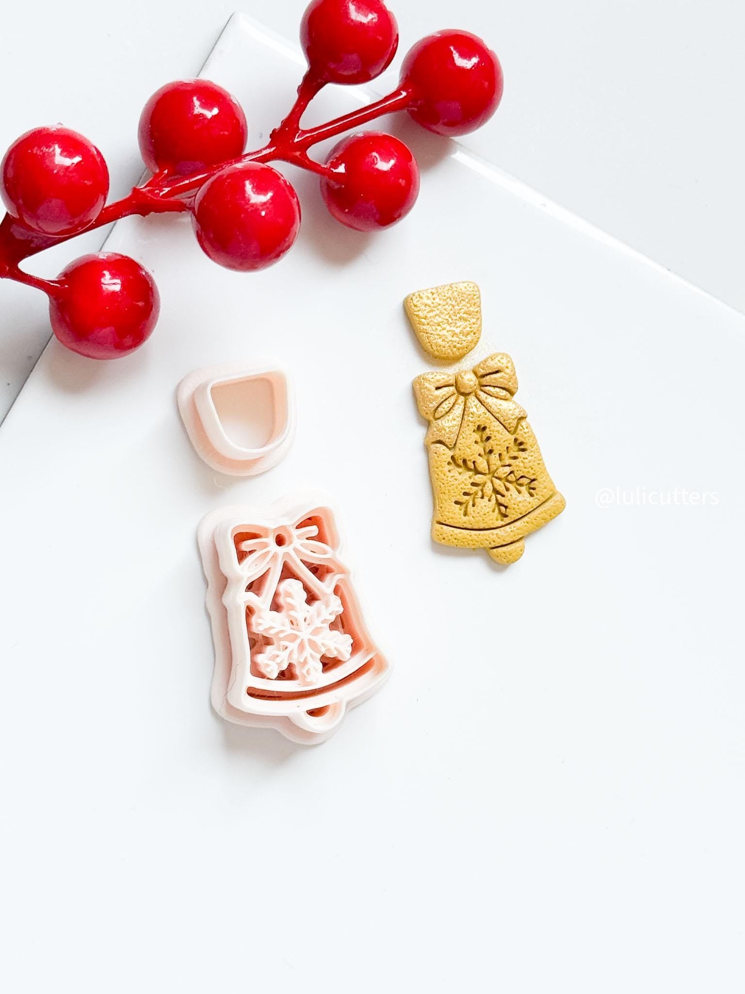 Winter Fairy Christmas Bell Polymer Clay Cutter with Snowflake and Bow Design