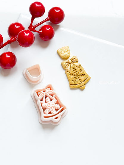 Winter Fairy Christmas Bell Polymer Clay Cutter with Snowflake and Bow Design