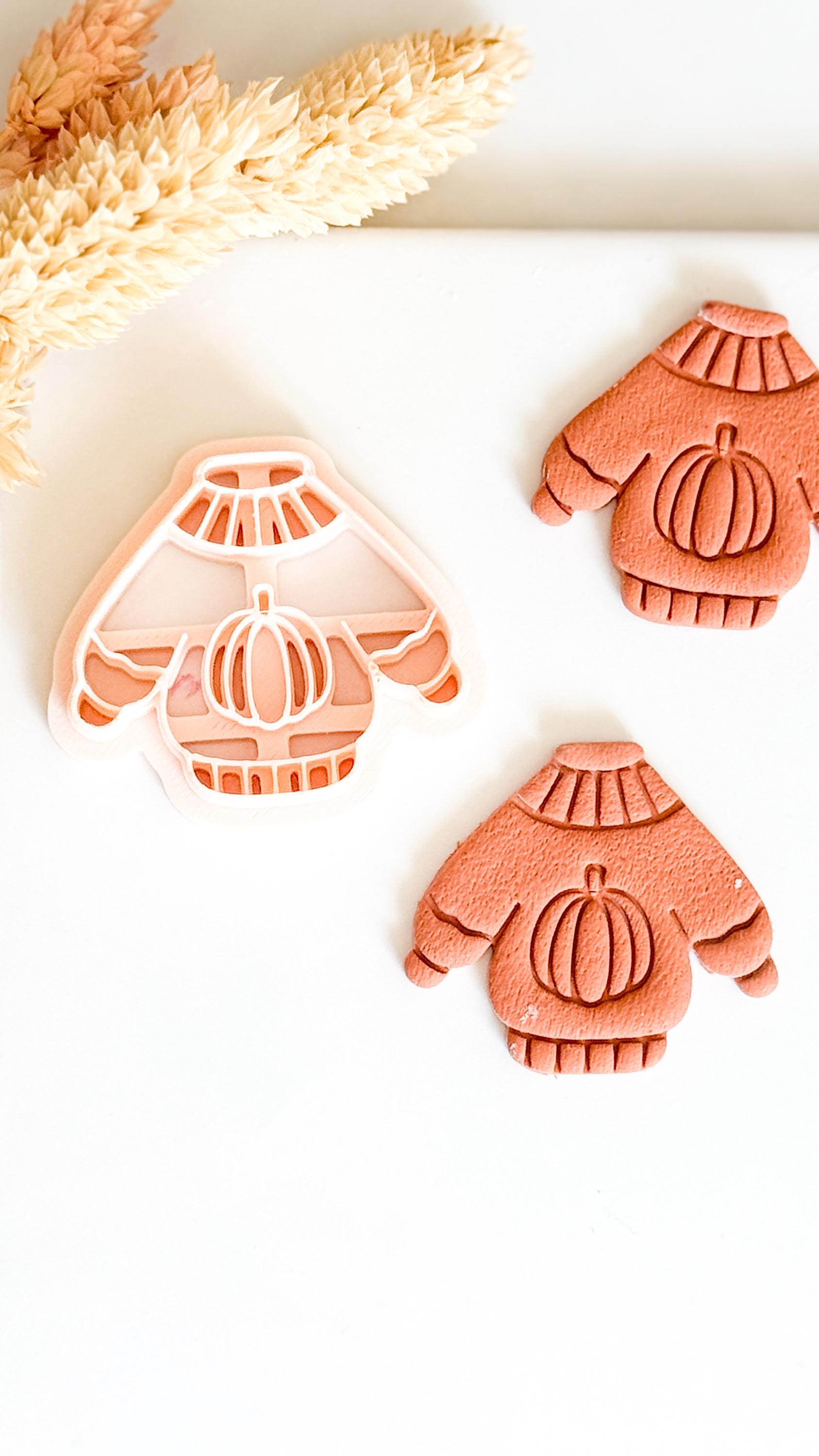 Pumpkin Sweater Cutter Cozy Fall Polymer Clay Mold for Earrings & Charms 2545 mm Sizes