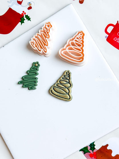 Christmas Tree Polymer Clay Cutter Zigzag or Spiral Star Holiday Jewelry Supplies
