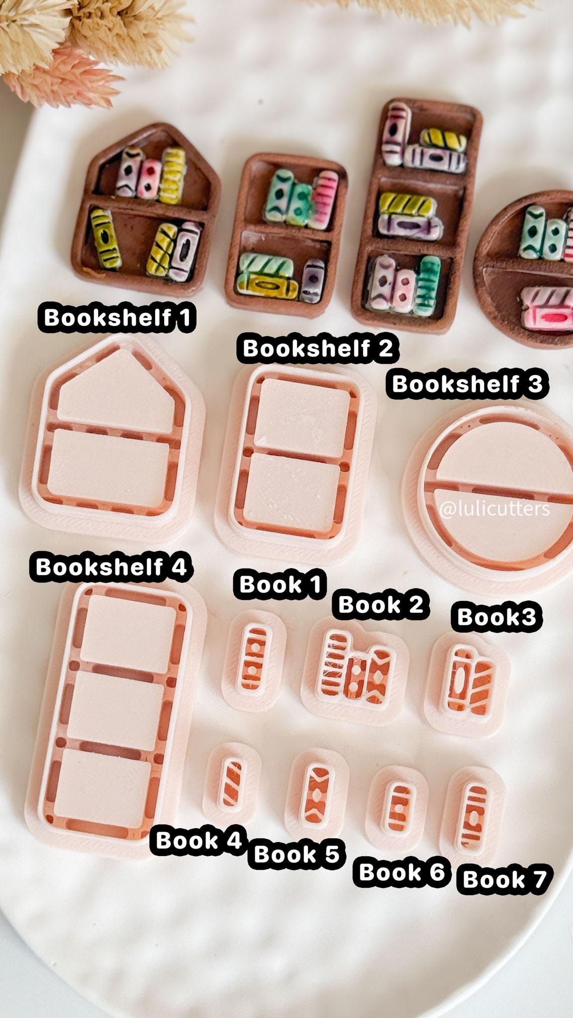 Geometric Bookshelf Clay Cutter Set: Polymer Clay Jewelry Molds