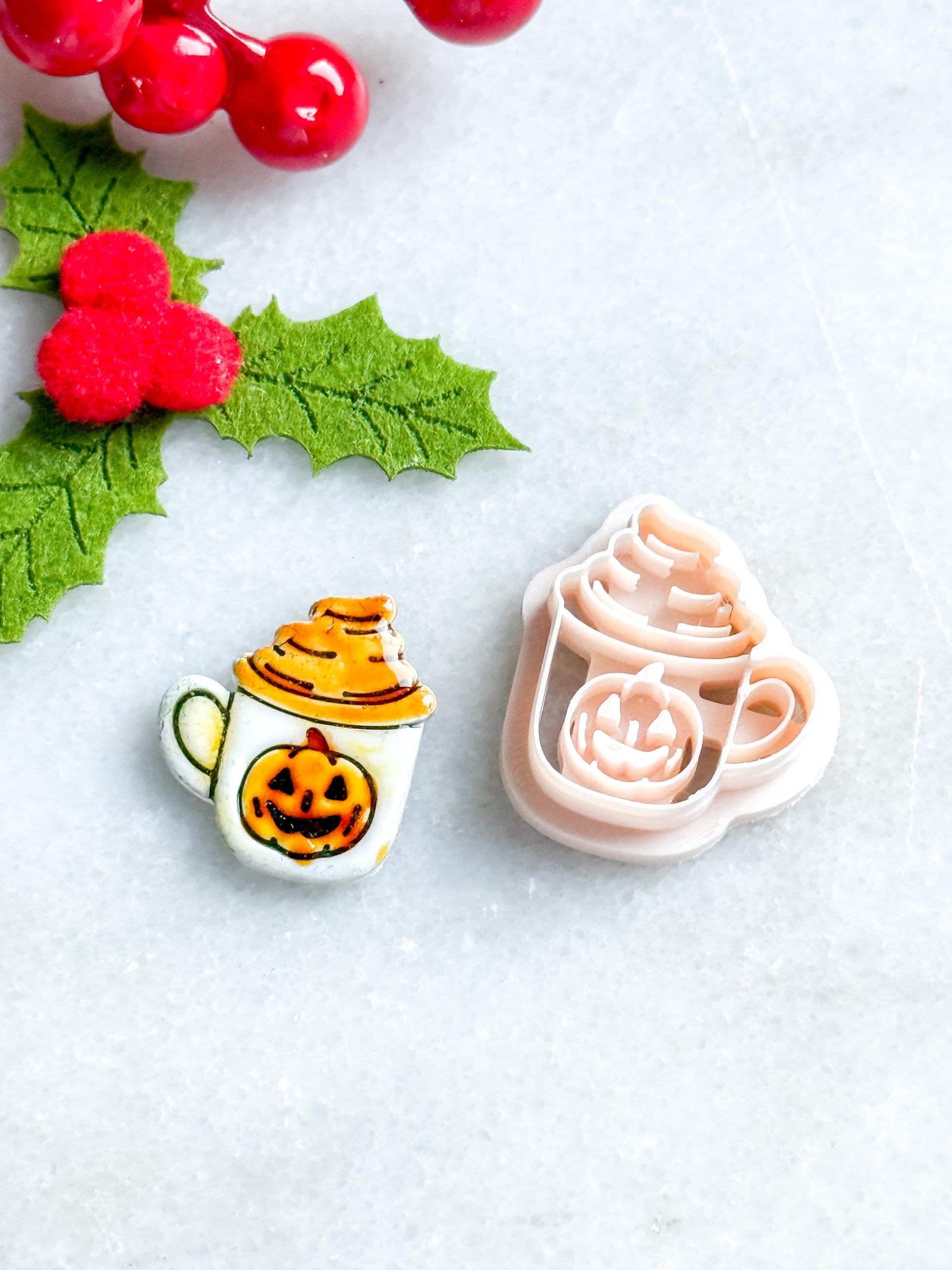 Pumpkin Mug Polymer Clay Cutter: Halloween Coffee Cup Earring & Charm