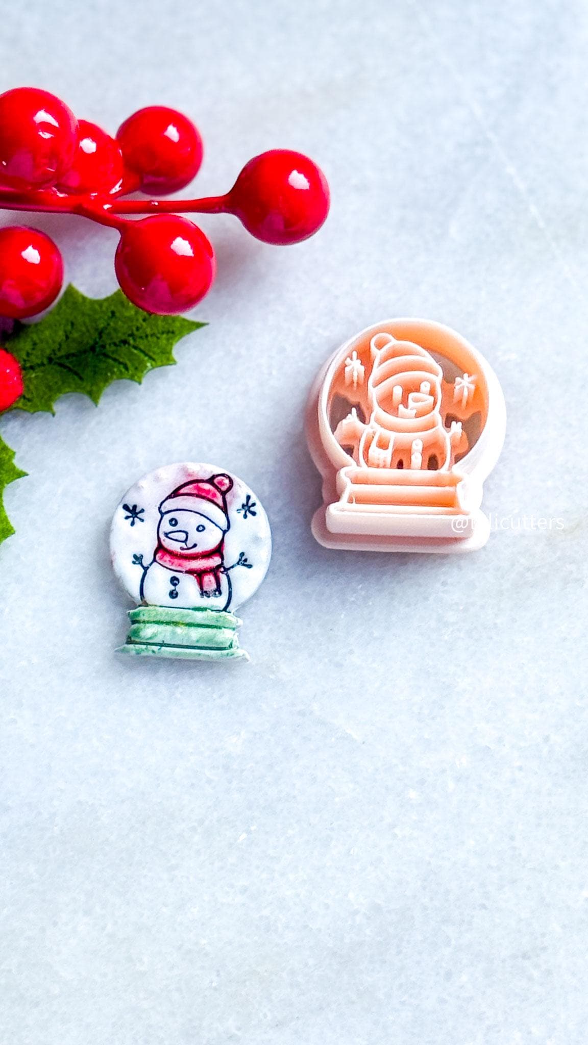 Snow Globe Clay Cutter: Snowman & Star Imprint, Polymer Clay Jewelry Tool