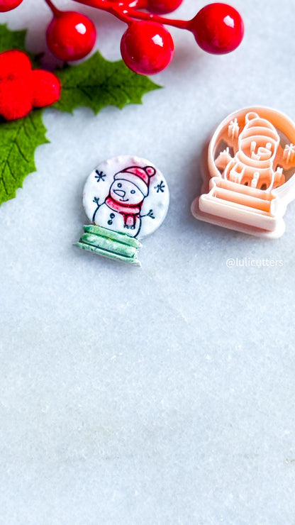 Snow Globe Clay Cutter: Snowman & Star Imprint, Polymer Clay Jewelry Tool