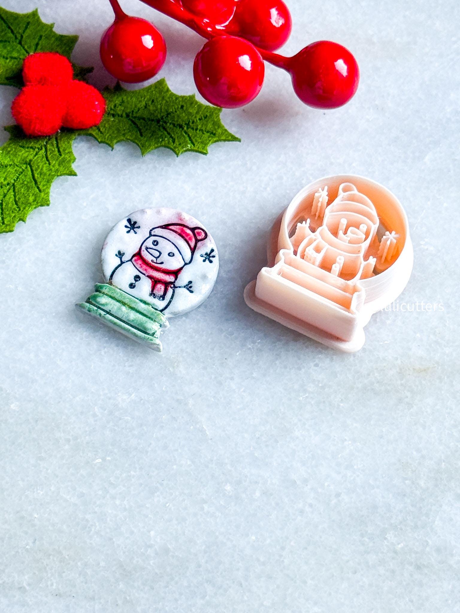 Snow Globe Clay Cutter: Snowman & Star Imprint, Polymer Clay Jewelry Tool