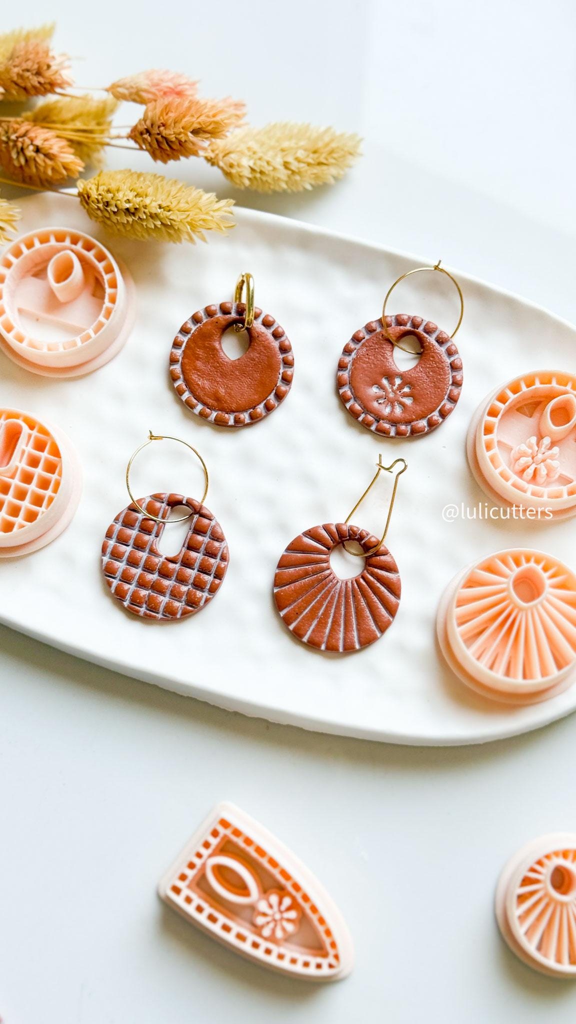 Patterned Charm Clay Cutters: Waffle Grid, Sunburst, Floral