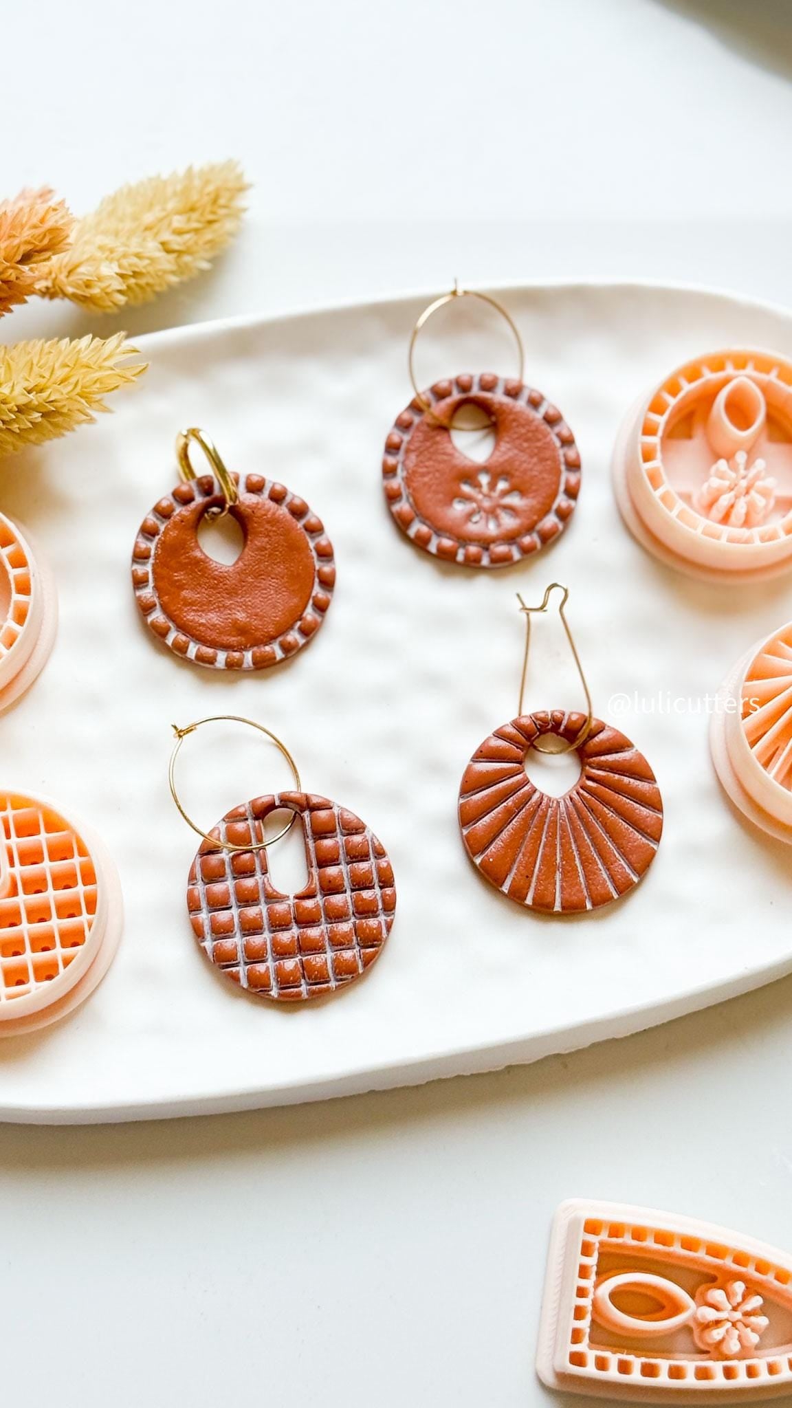 Patterned Charm Clay Cutters: Waffle Grid, Sunburst, Floral