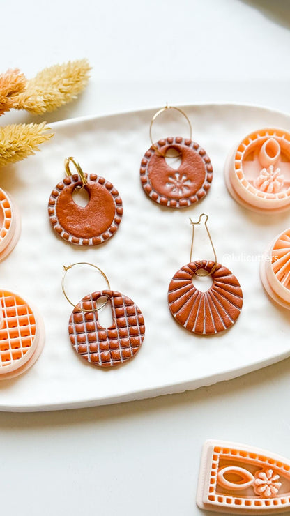 Patterned Charm Clay Cutters: Waffle Grid, Sunburst, Floral