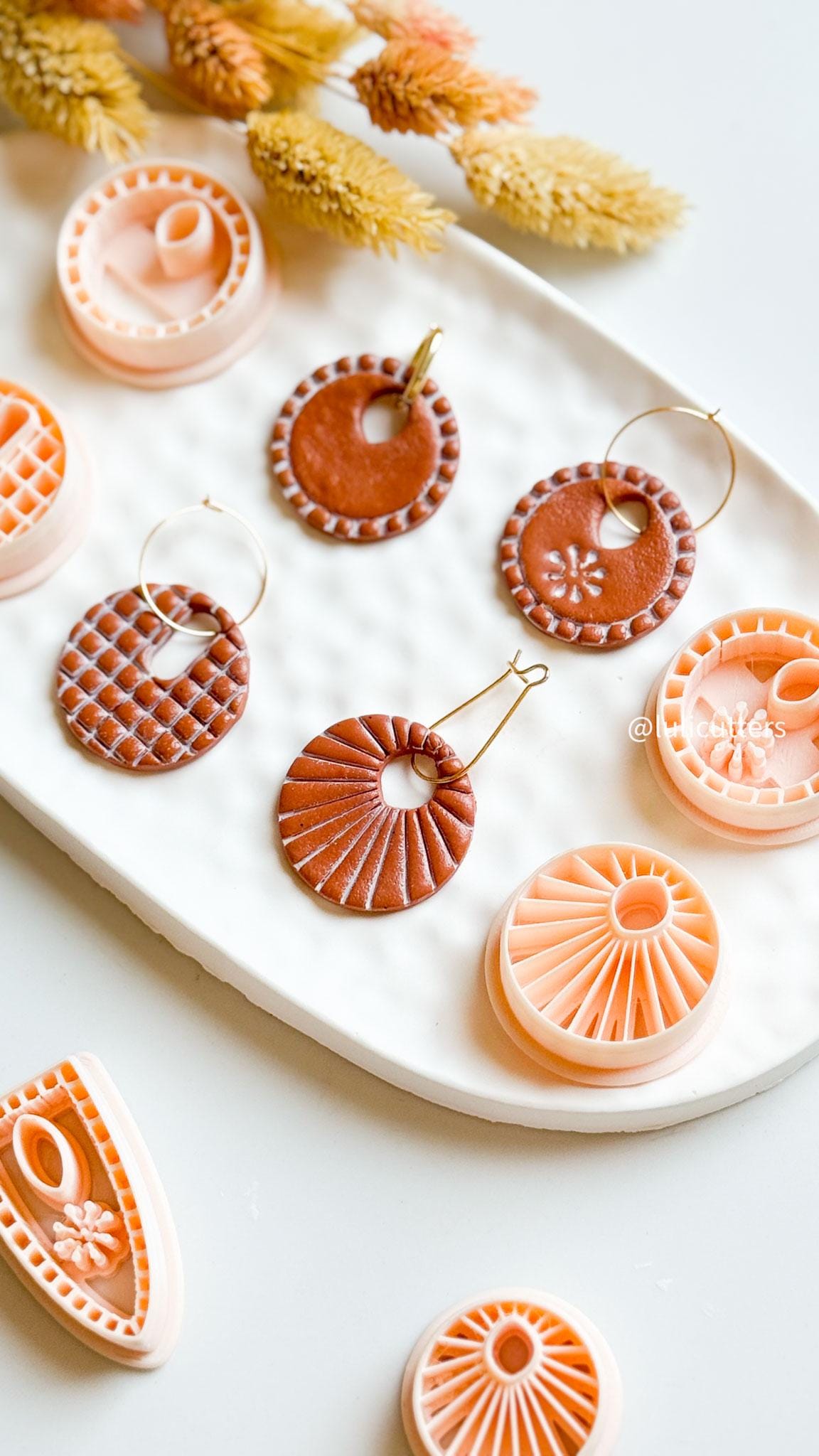 Patterned Charm Clay Cutters: Waffle Grid, Sunburst, Floral