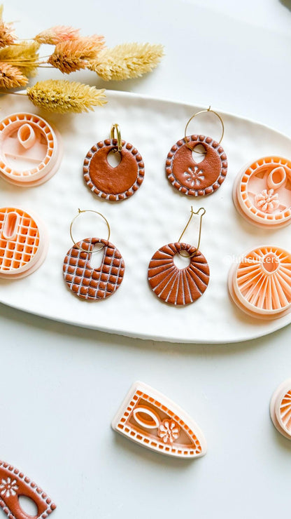 Patterned Charm Clay Cutters: Waffle Grid, Sunburst, Floral