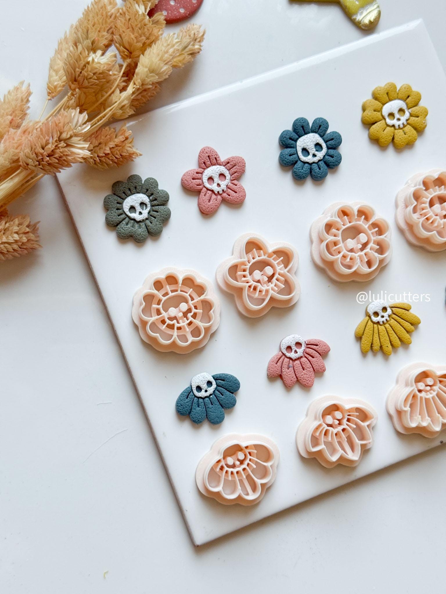 Halloween Skull Flower Clay Earring Cutter Set Spooky Floral Jewelry Tools
