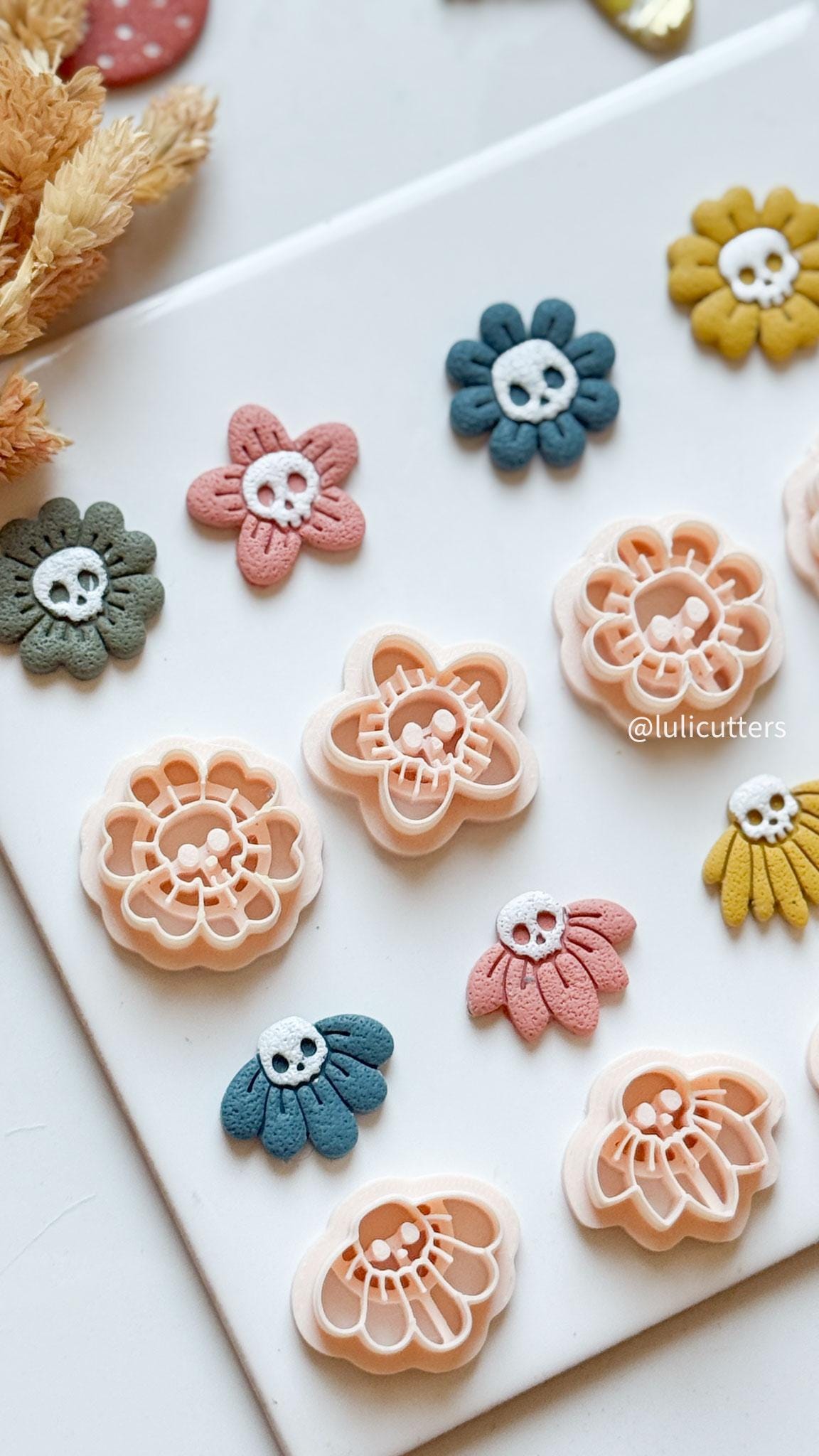 Halloween Skull Flower Clay Earring Cutter Set Spooky Floral Jewelry Tools