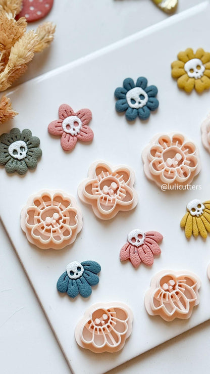 Halloween Skull Flower Clay Earring Cutter Set Spooky Floral Jewelry Tools
