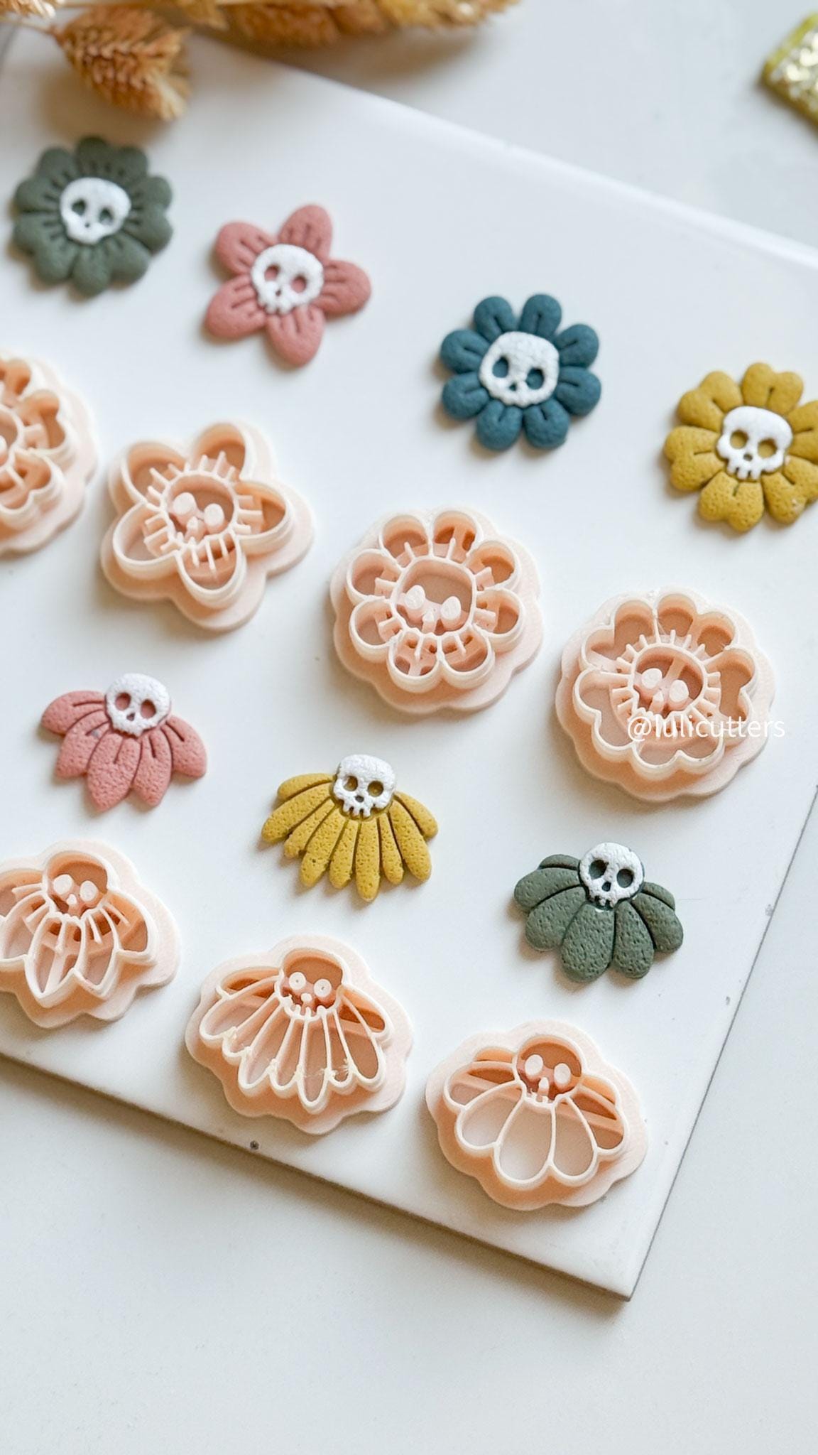 Halloween Skull Flower Clay Earring Cutter Set Spooky Floral Jewelry Tools