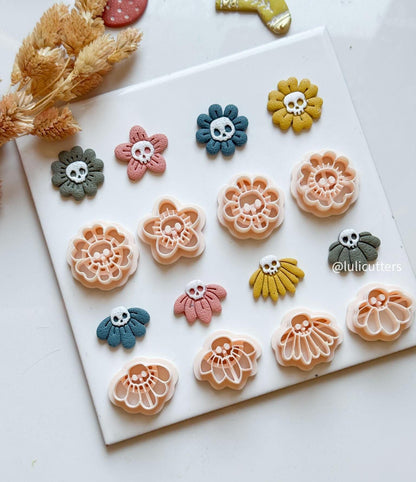 Halloween Skull Flower Clay Earring Cutter Set Spooky Floral Jewelry Tools