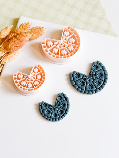 Boho Half Circle Polymer Clay Cutter Floral Pattern Earring Cutter