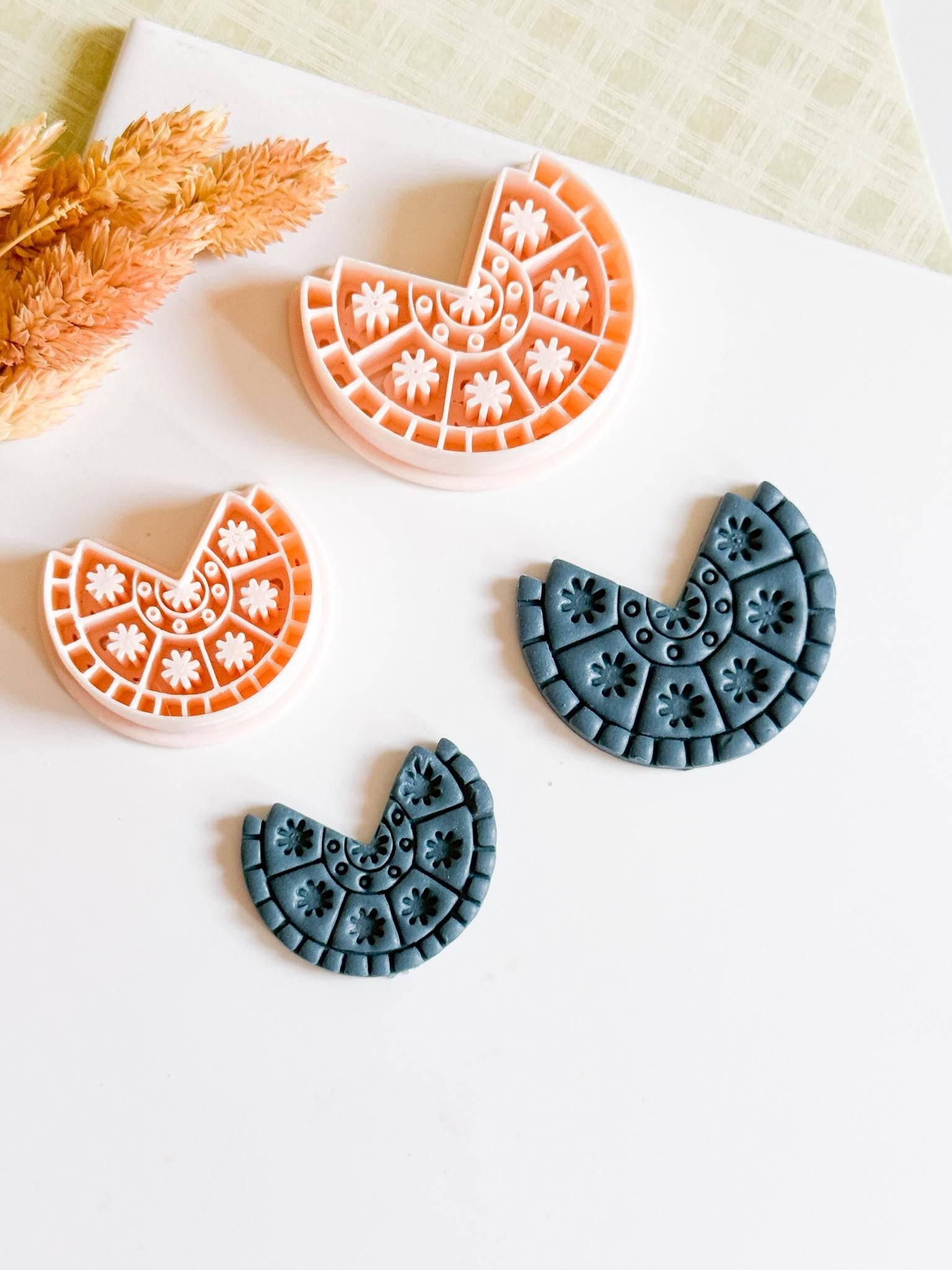 Boho Half Circle Polymer Clay Cutter Floral Pattern Earring Cutter
