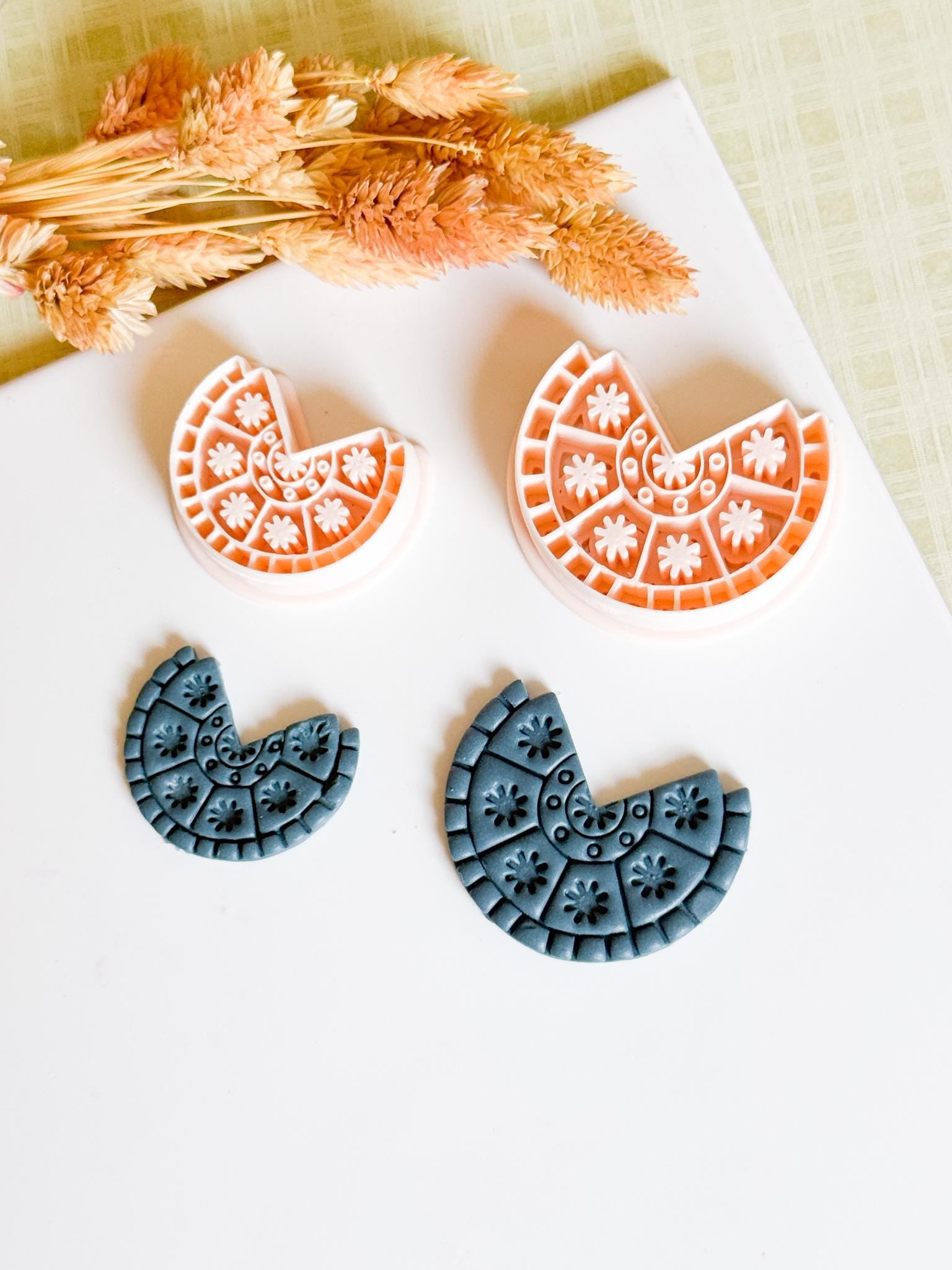 Boho Half Circle Polymer Clay Cutter Floral Pattern Earring Cutter