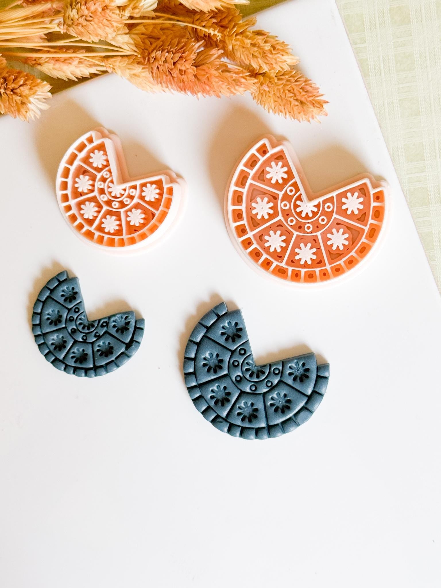 Boho Half Circle Polymer Clay Cutter Floral Pattern Earring Cutter