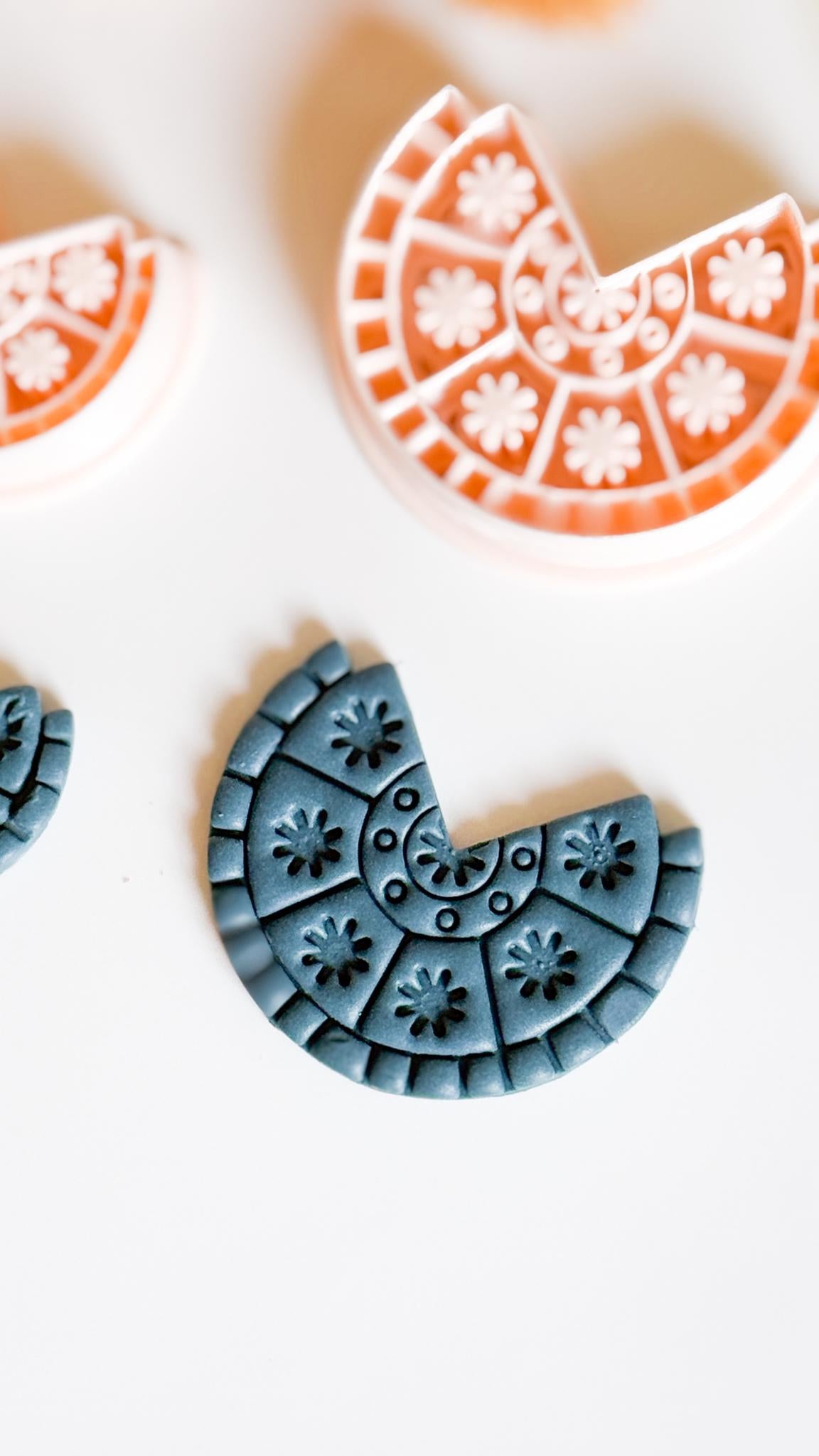 Boho Half Circle Polymer Clay Cutter Floral Pattern Earring Cutter