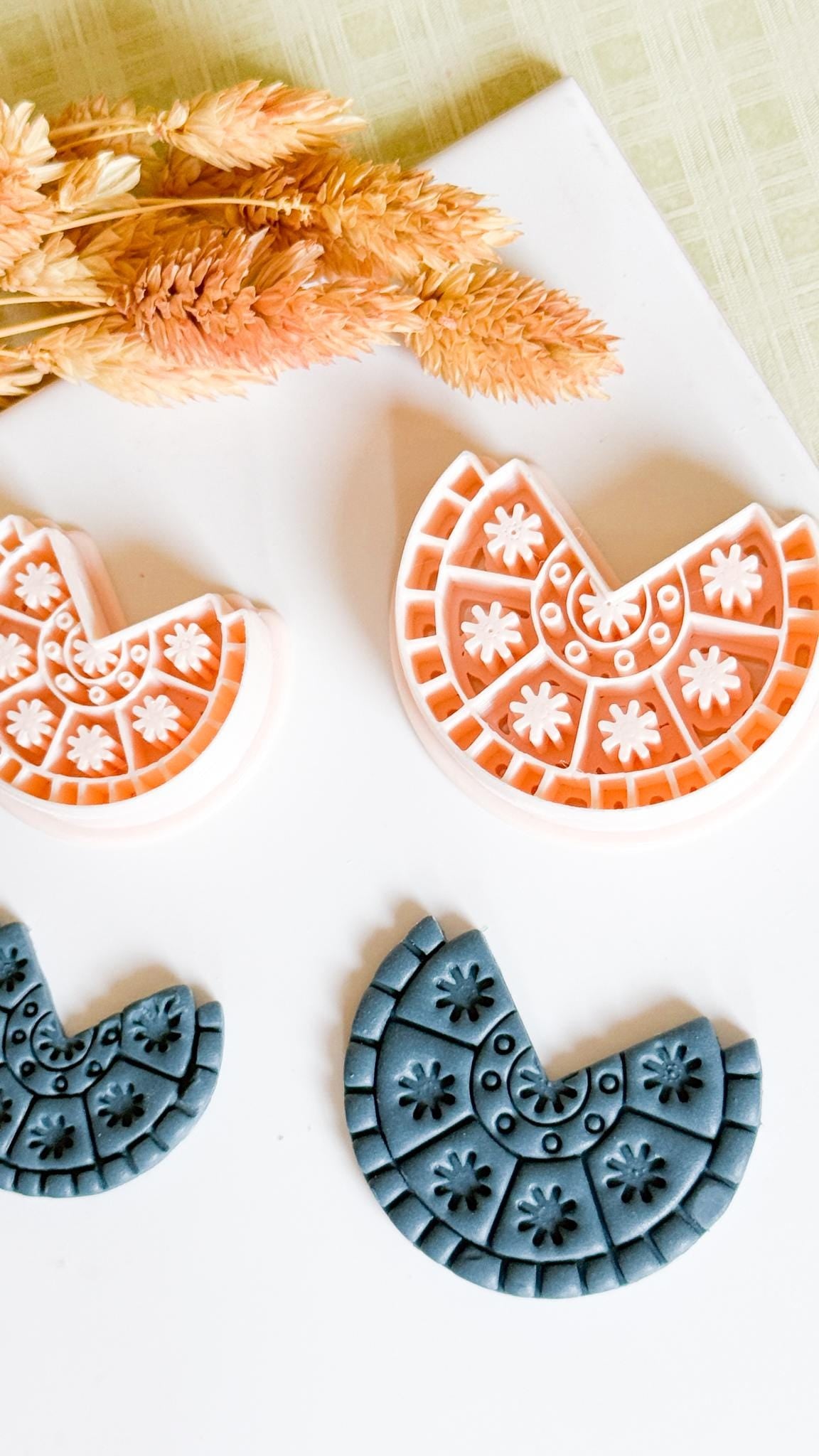 Boho Half Circle Polymer Clay Cutter Floral Pattern Earring Cutter