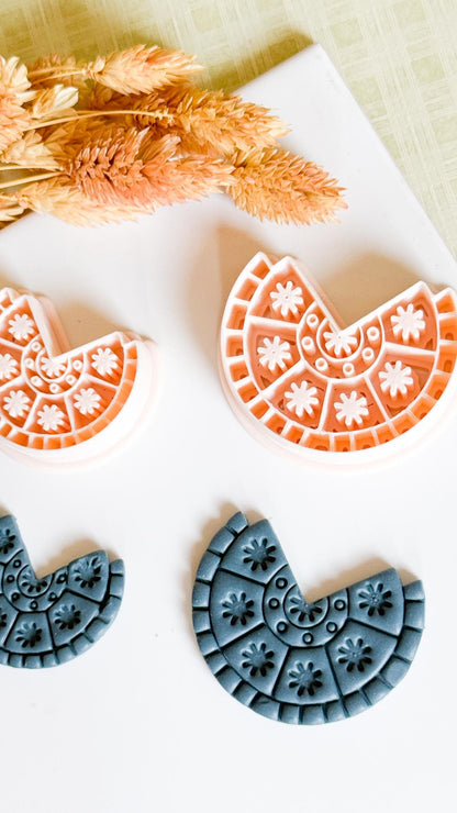 Boho Half Circle Polymer Clay Cutter Floral Pattern Earring Cutter