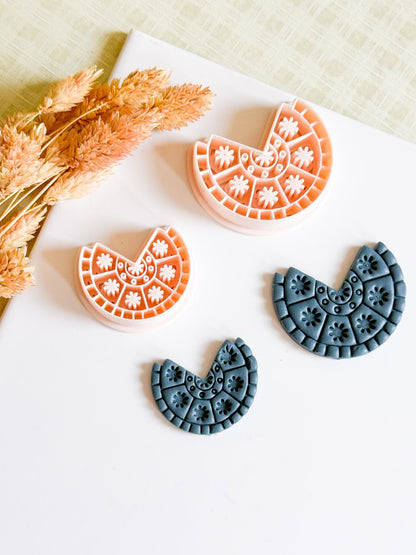 Boho Half Circle Polymer Clay Cutter Floral Pattern Earring Cutter