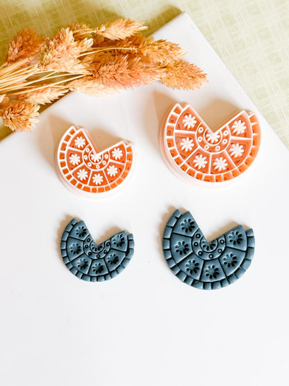 Boho Half Circle Polymer Clay Cutter Floral Pattern Earring Cutter