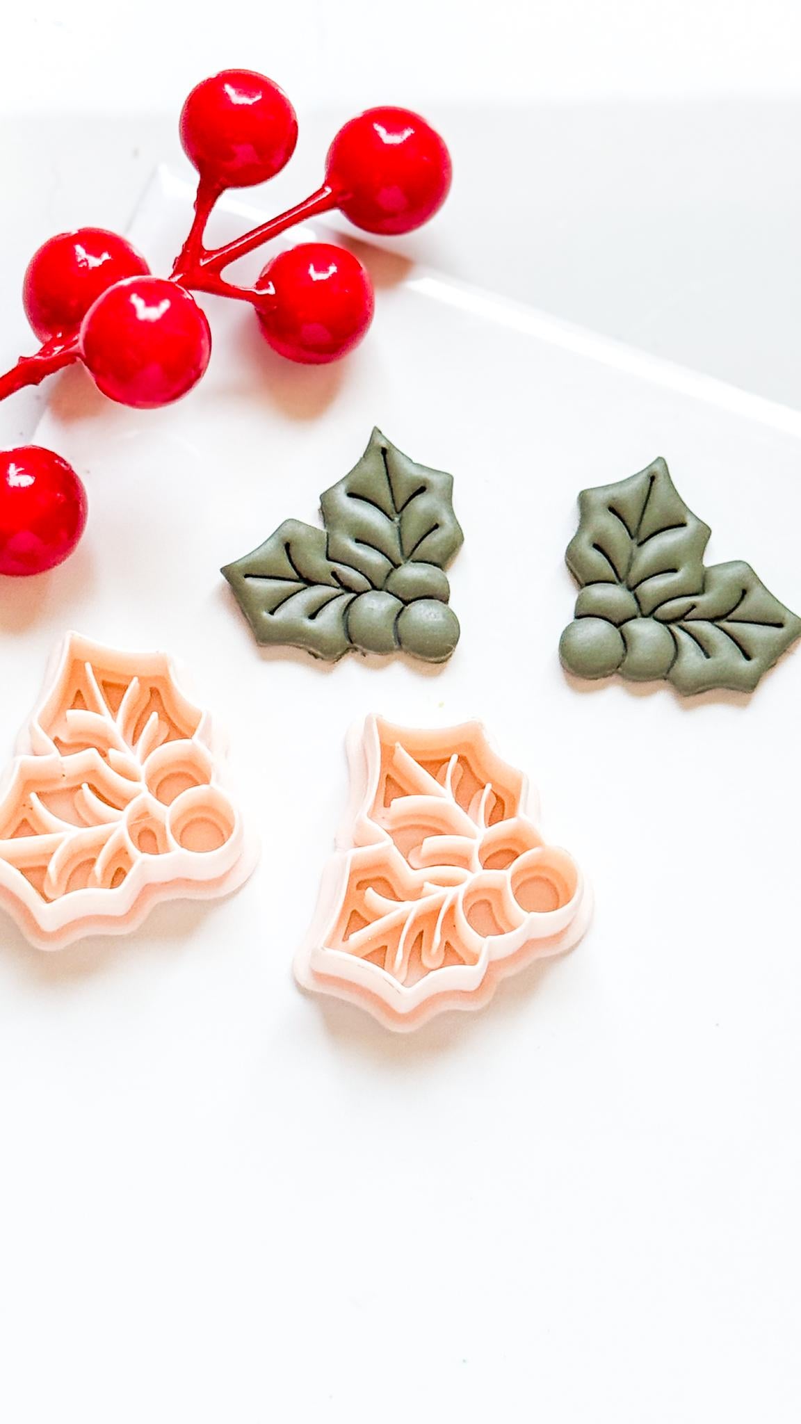 Holly Leaves Polymer Clay Cutter Christmas Earrings and Ornaments