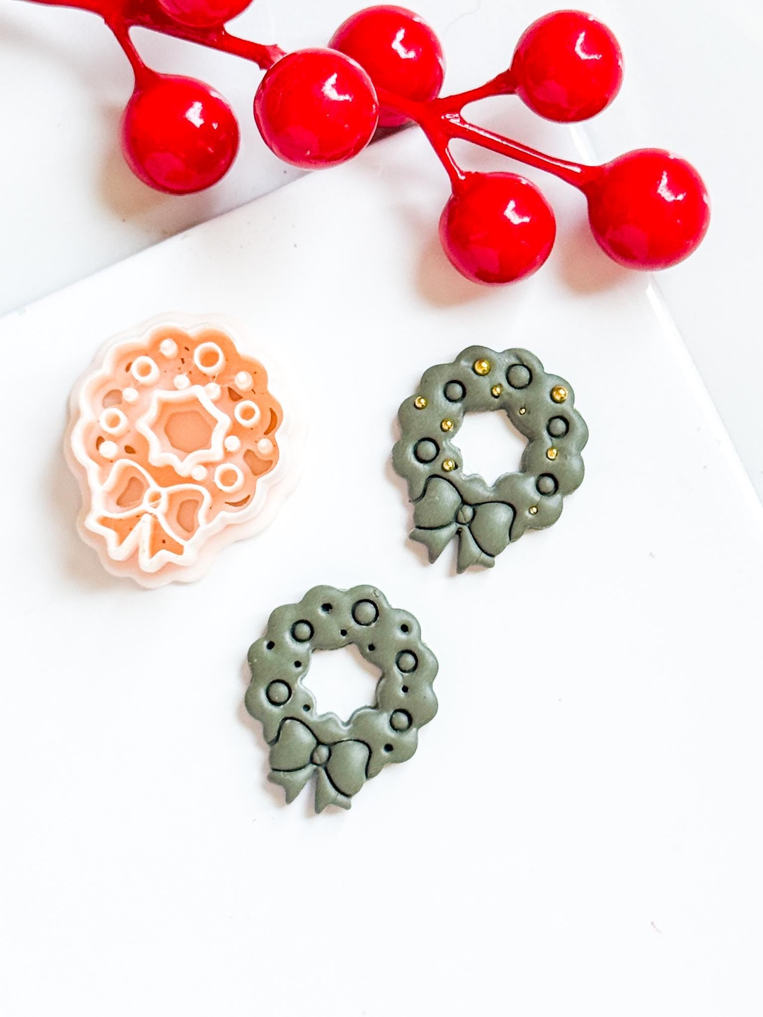 Christmas Wreath Polymer Clay Cutter Holiday Earrings and Ornaments