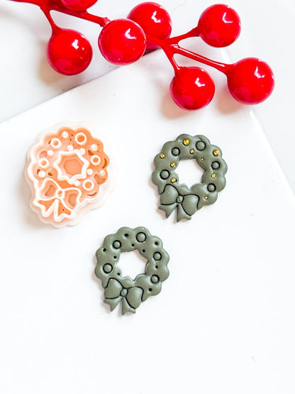 Christmas Wreath Polymer Clay Cutter Holiday Earrings and Ornaments