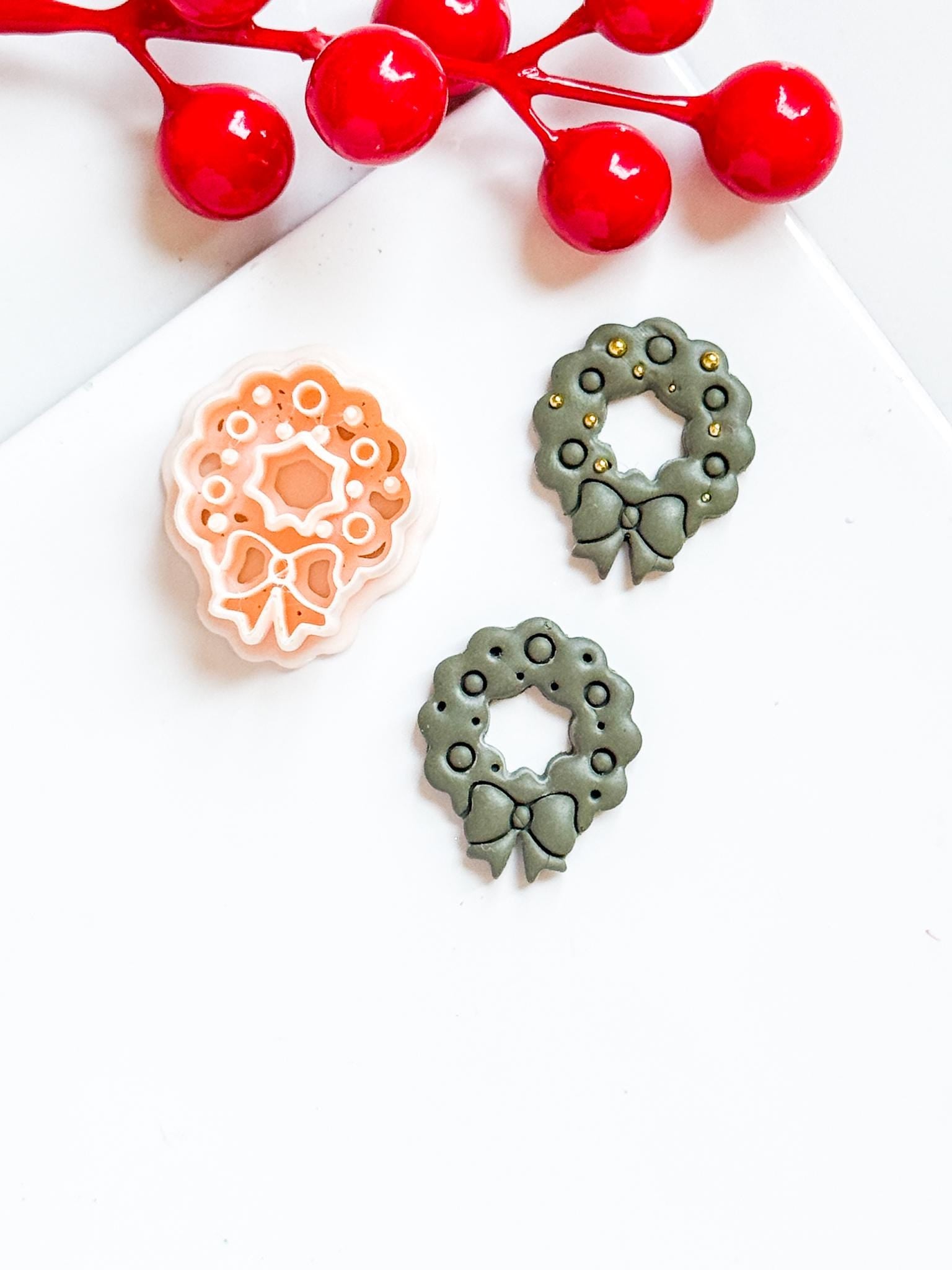 Christmas Wreath Polymer Clay Cutter Holiday Earrings and Ornaments
