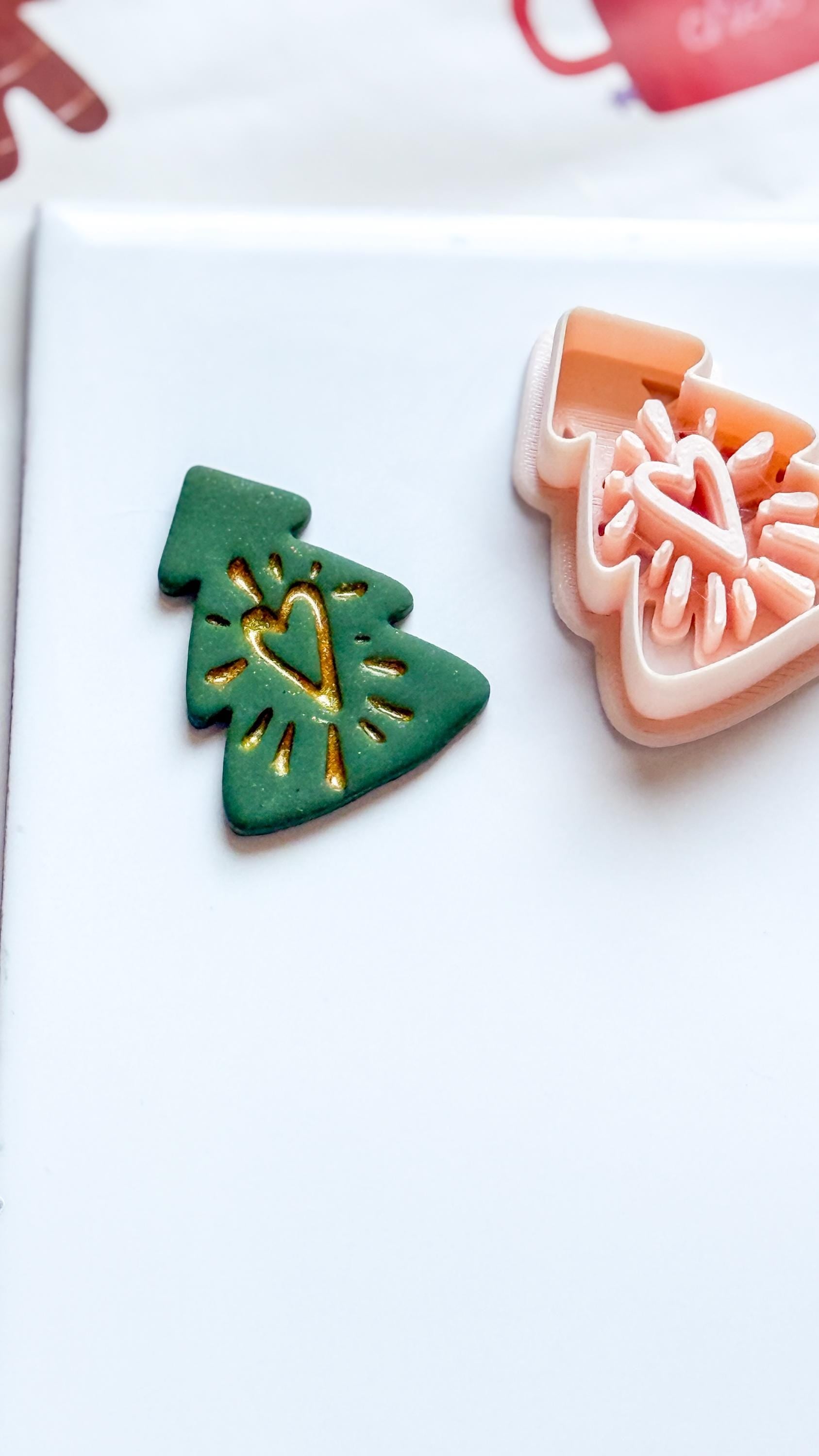 Polymer Clay Christmas Tree Cutter with Heart and Imprint Details