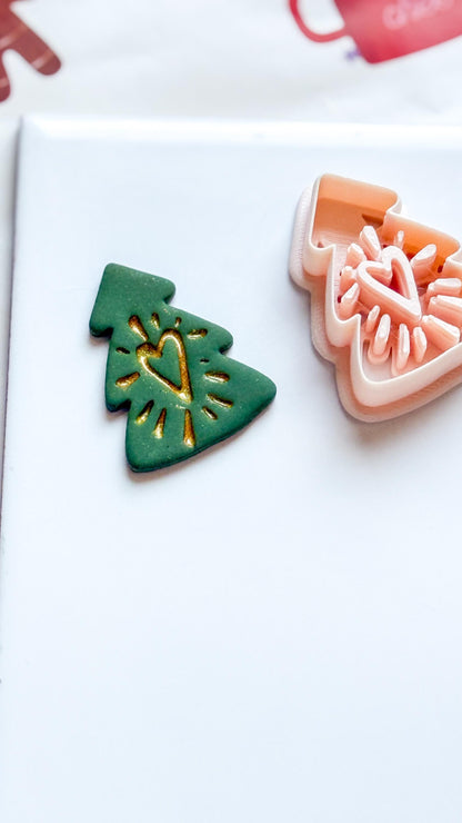 Polymer Clay Christmas Tree Cutter with Heart and Imprint Details