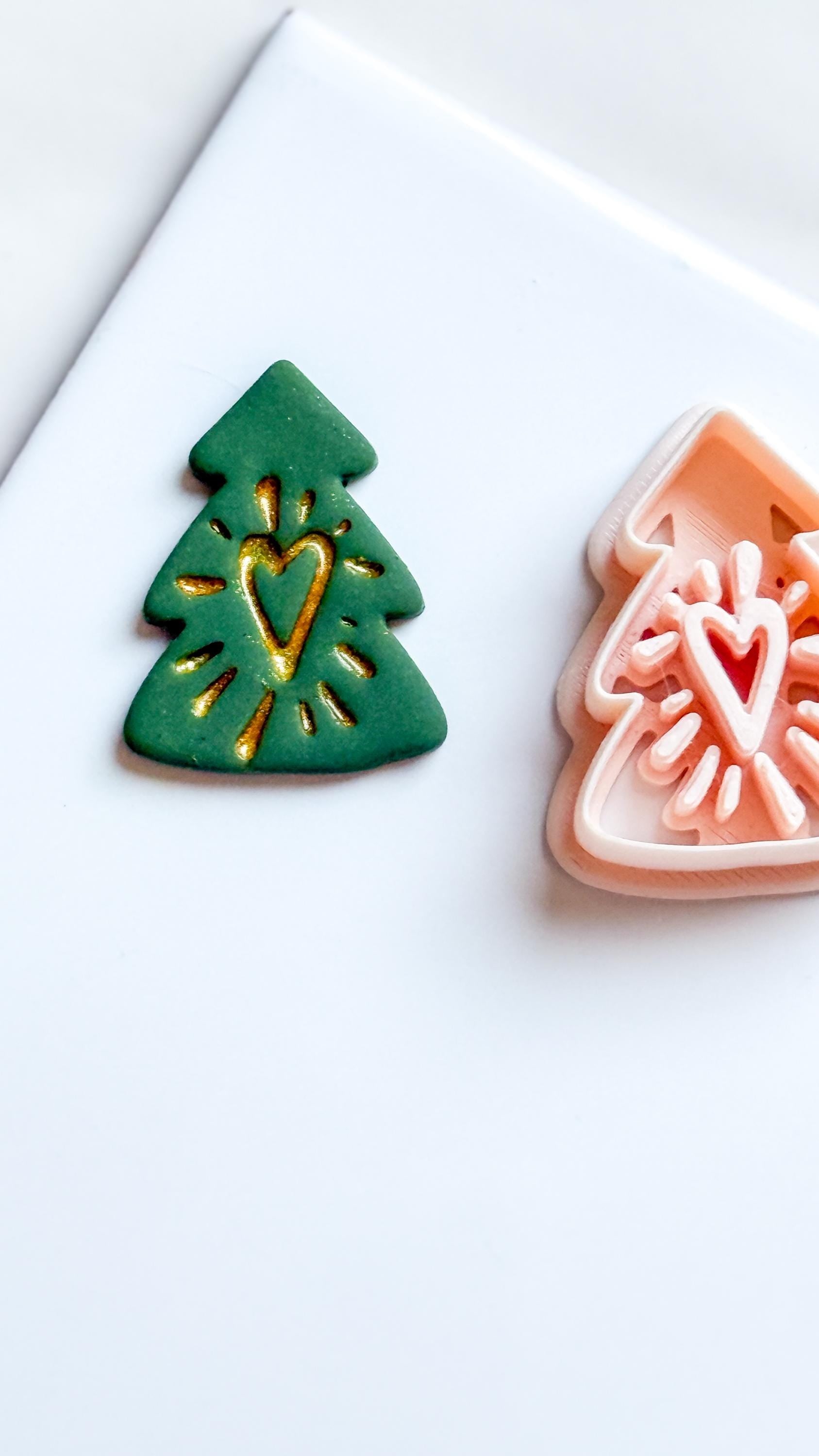 Polymer Clay Christmas Tree Cutter with Heart and Imprint Details
