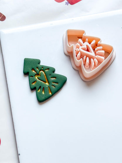 Polymer Clay Christmas Tree Cutter with Heart and Imprint Details