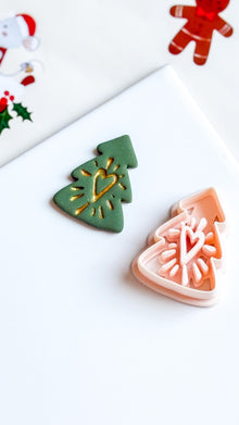 Polymer Clay Christmas Tree Cutter with Heart and Imprint Details