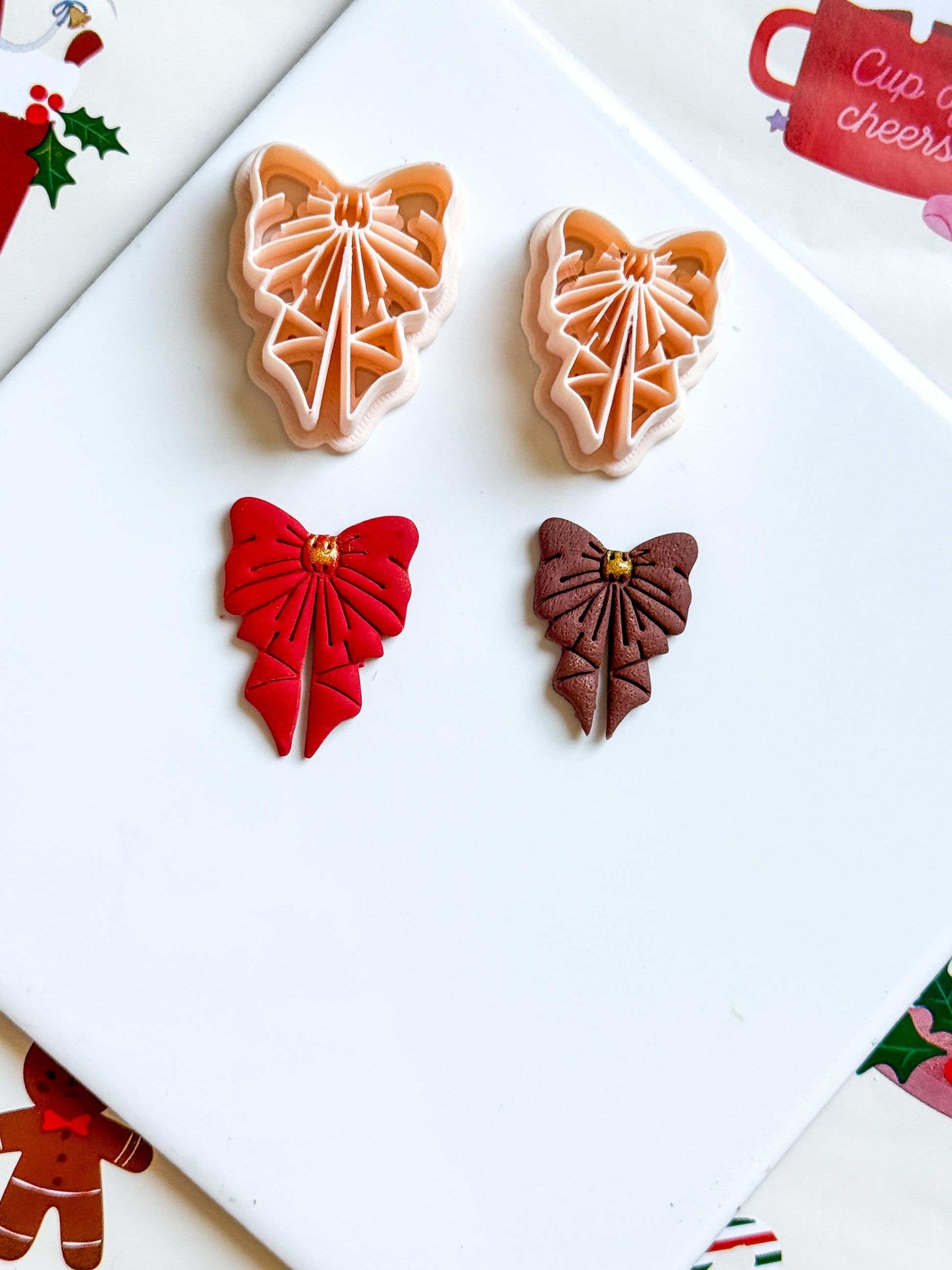 Polymer Clay Christmas Bow Cutter Set Festive Poinsettia Ribbon Design for Earrings & Jewelry