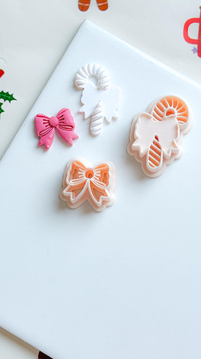 Candy Cane Bow Polymer Clay Cutter: Christmas Earring Detail - 35/40mm