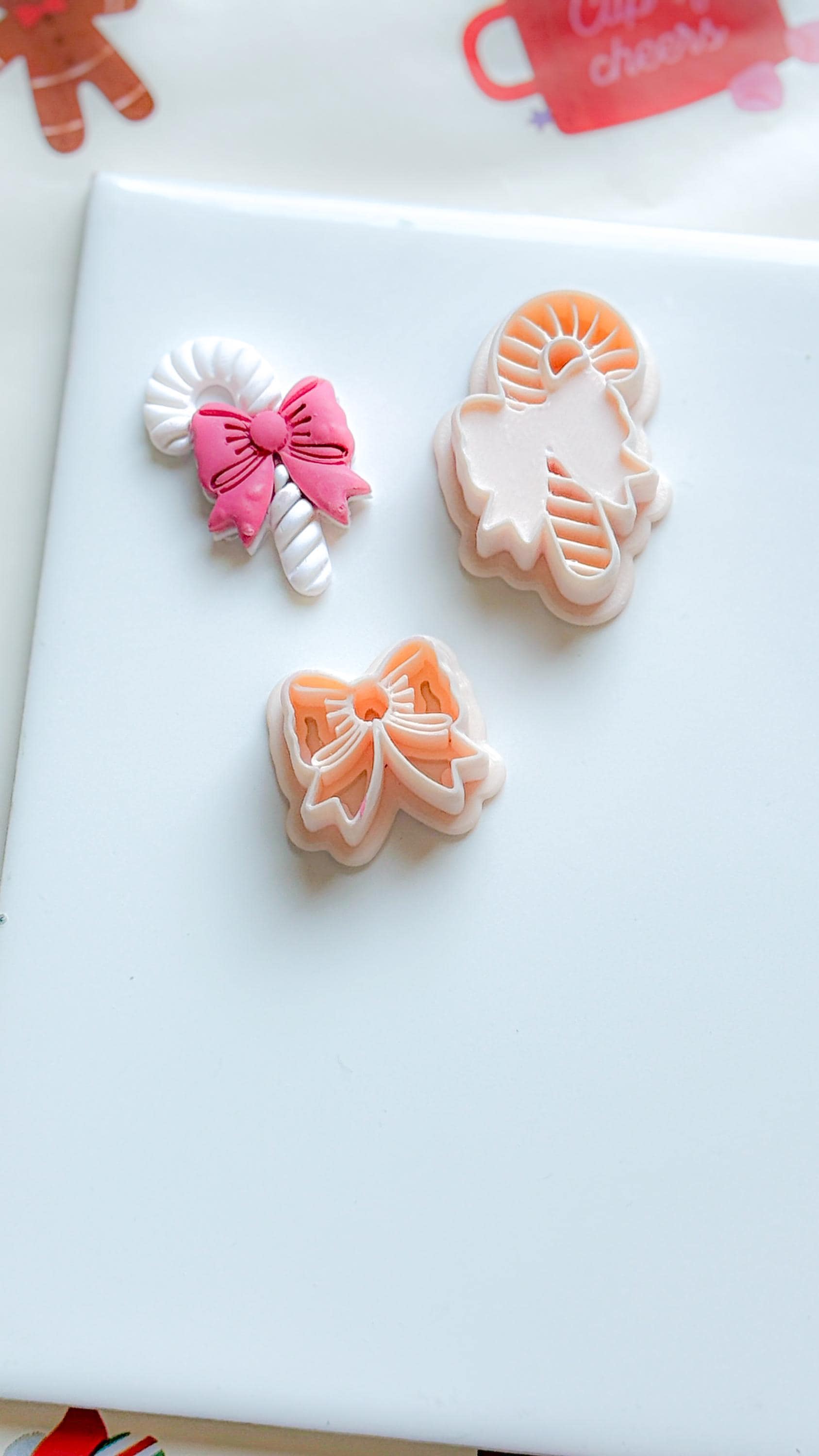 Candy Cane Bow Polymer Clay Cutter: Christmas Earring Detail - 35/40mm