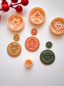 Christmas Stamp Polymer Clay Earring Cutters Gingerbread, Reindeer, Holly
