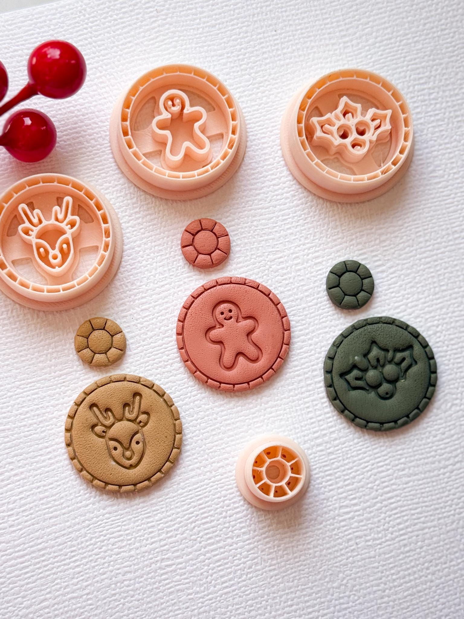 Christmas Stamp Polymer Clay Earring Cutters Gingerbread, Reindeer, Holly