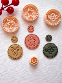Christmas Stamp Polymer Clay Earring Cutters Gingerbread, Reindeer, Holly