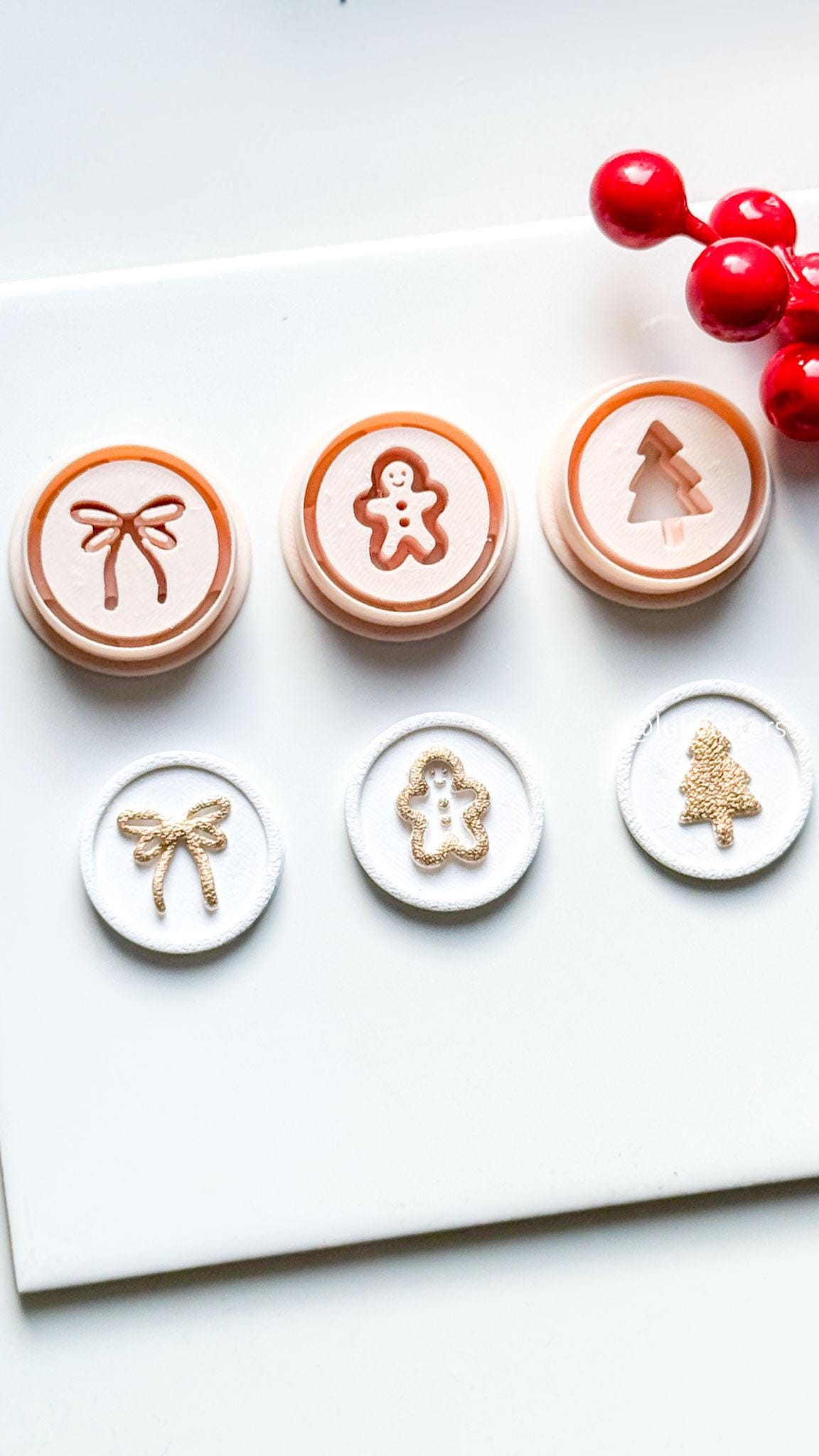 Polymer Clay Christmas Stamp Set Bow, Gingerbread & Tree