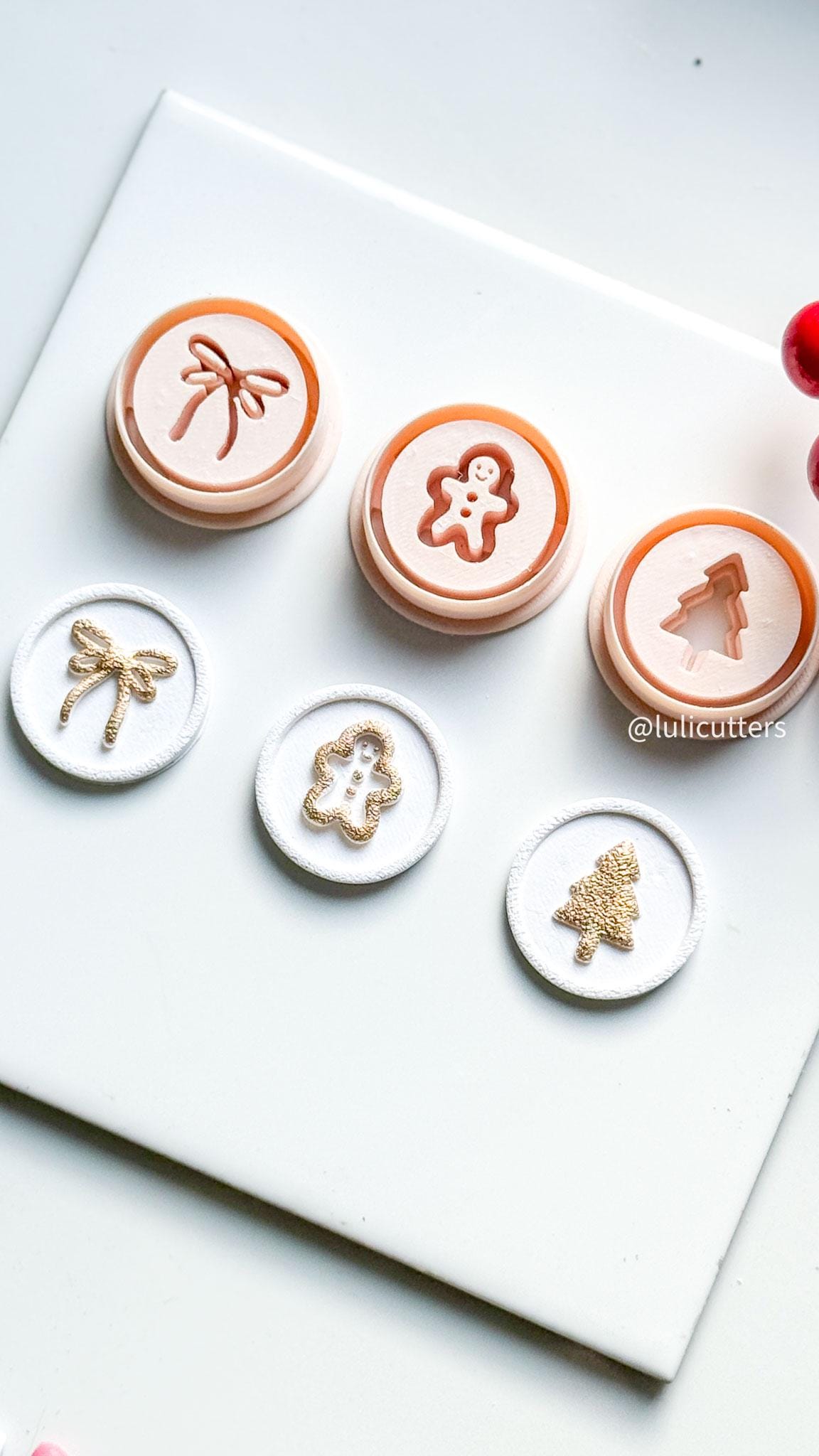 Polymer Clay Christmas Stamp Set Bow, Gingerbread & Tree