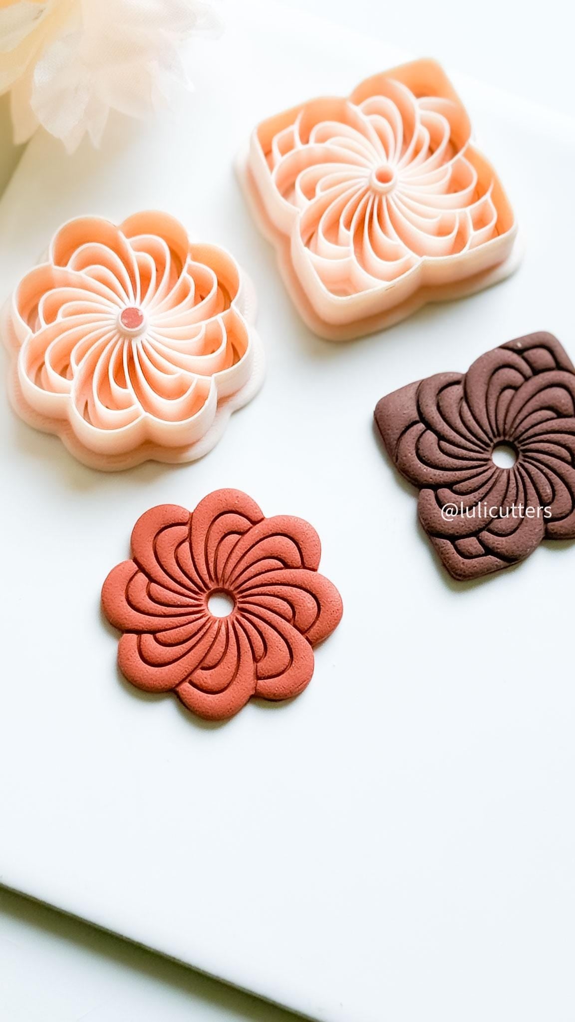 Floral Spiral Clay Earring Cutter Set with Round & Square Frame Options