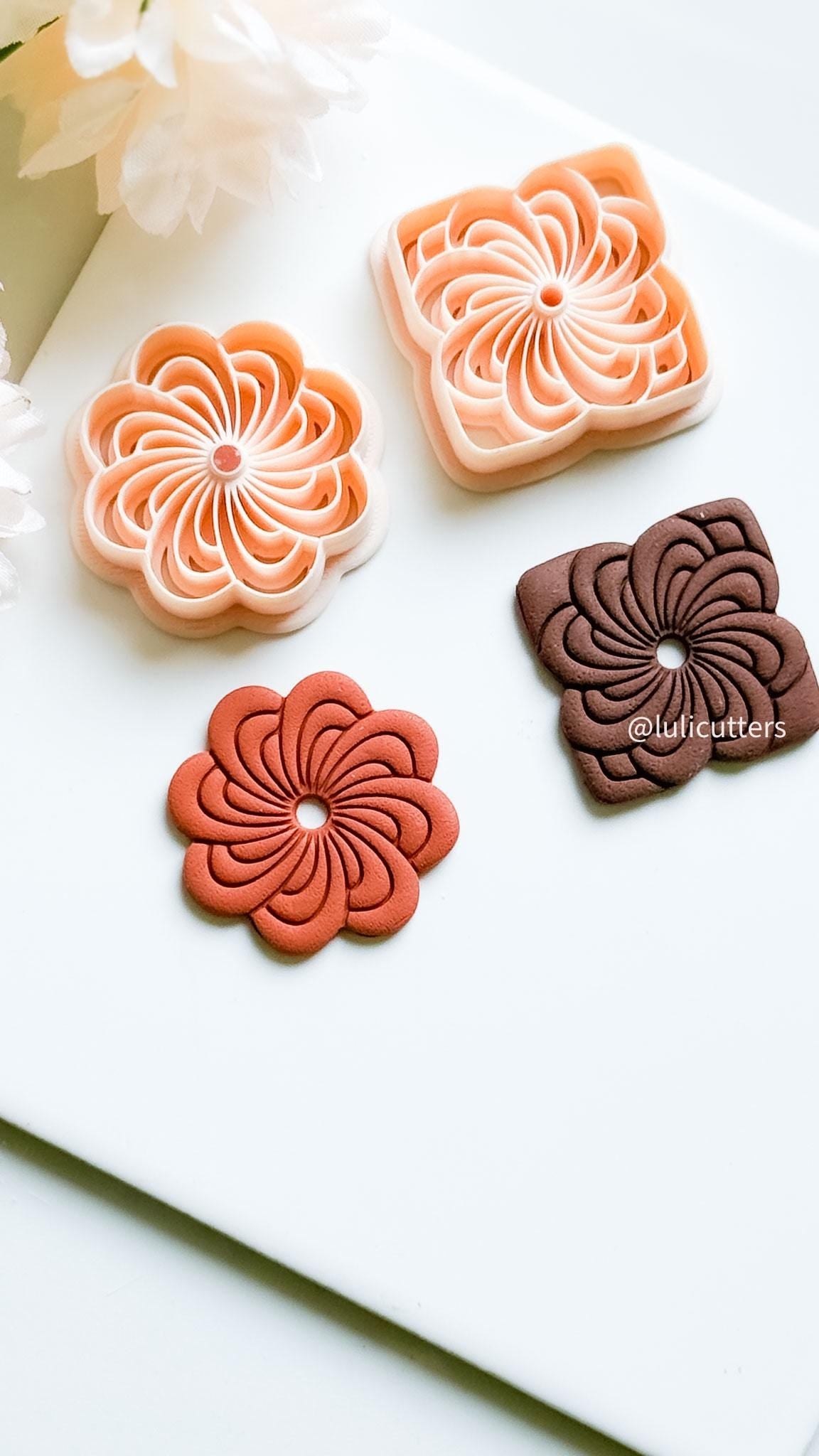 Floral Spiral Clay Earring Cutter Set with Round & Square Frame Options