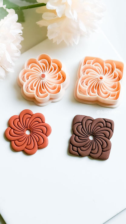 Floral Spiral Clay Earring Cutter Set with Round & Square Frame Options