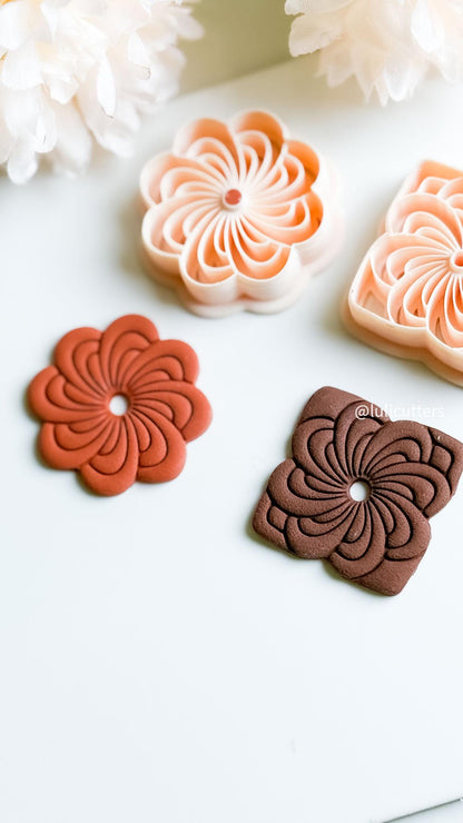 Floral Spiral Clay Earring Cutter Set with Round & Square Frame Options